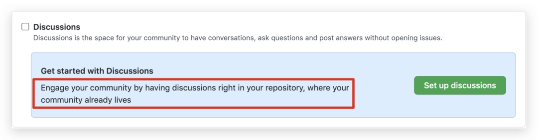 The Settings page for enabling Discussions